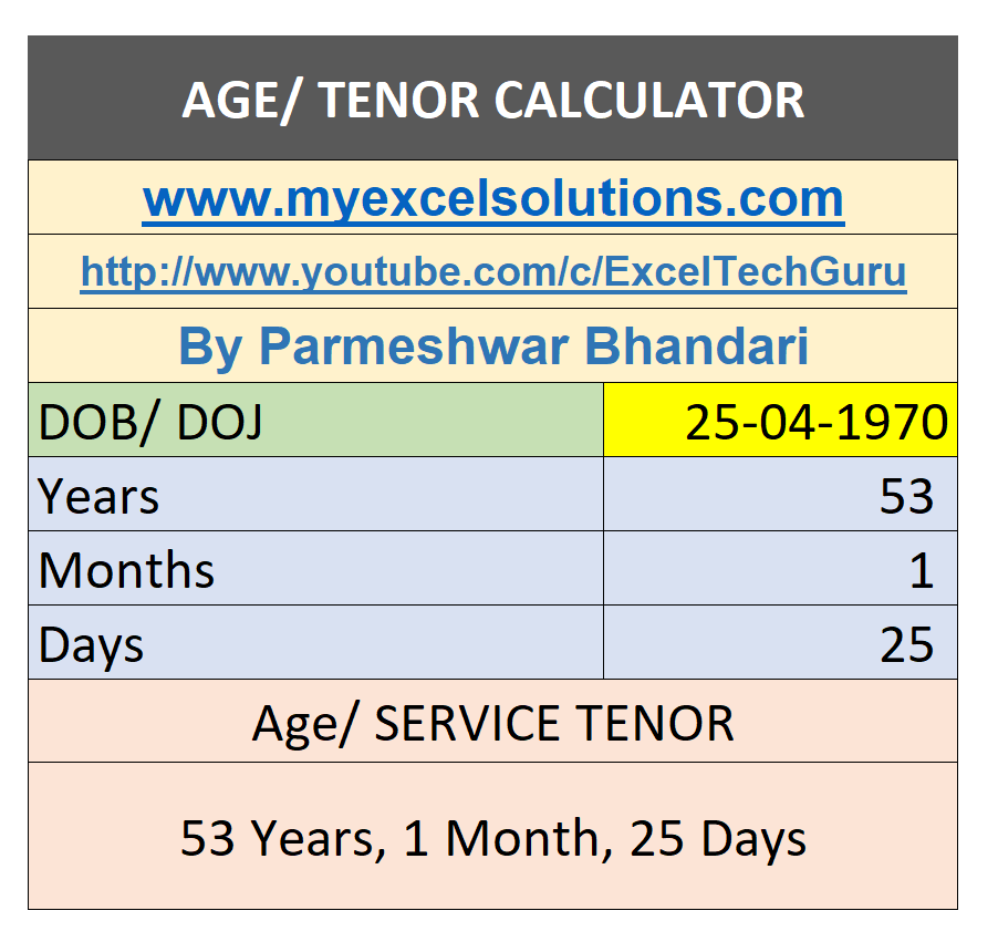 Age Calculator: Determine Age and Service Tenor in Excel