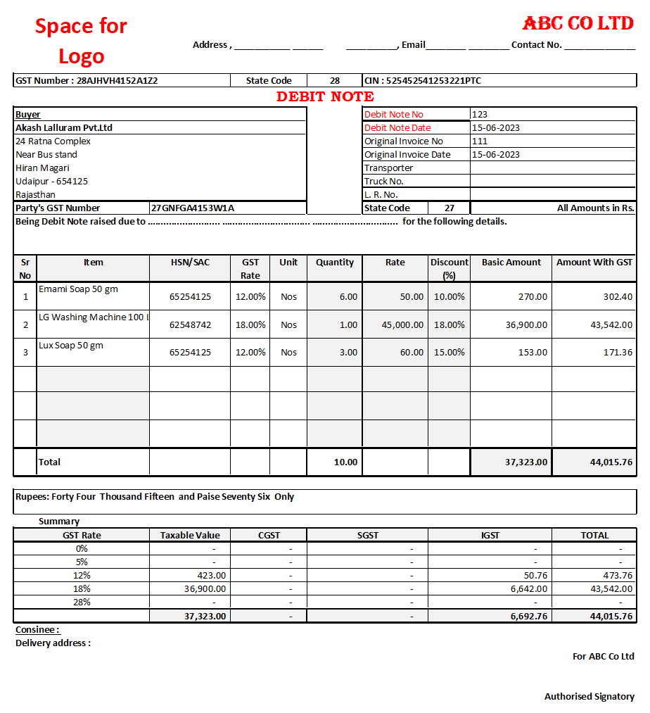Efficient Debit/Credit Note Generator